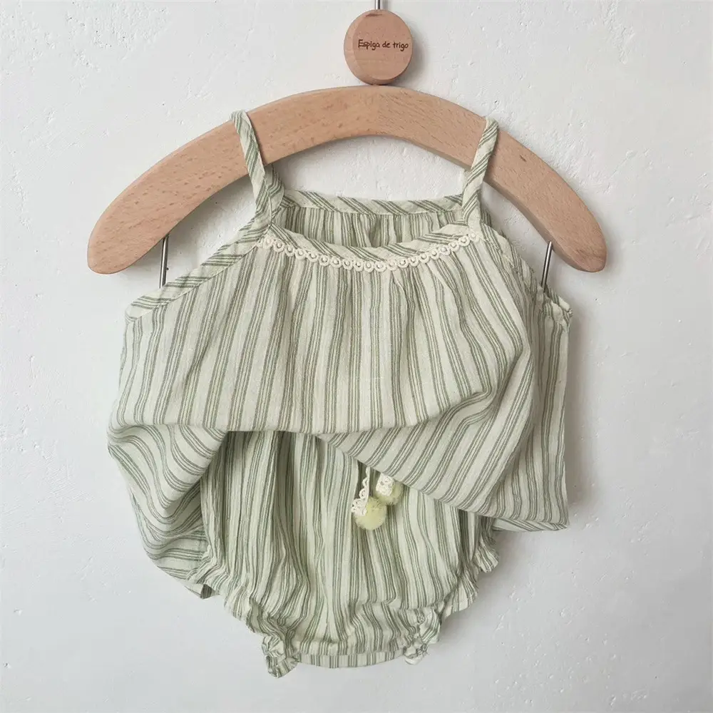 Striped Spaghetti Straps Shorts Suit Baby Girl Two-piece Suit Suit