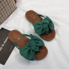 Summer Fashion Outerwear Bow Plywood Slippers Korean - Green - View 1