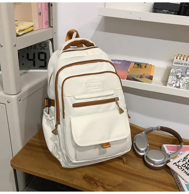 Backpack Large Capacity Travel Leisure Backpack Junior High School High School And College Student Simple Schoolbag White - Shop at LoveMi