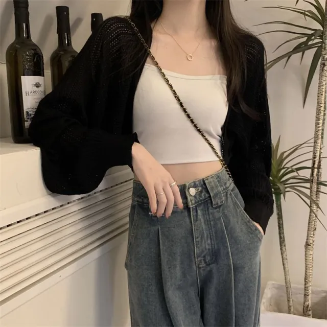 Women's Summer Hollow out Long sleeved Sweater Top Black - Shop at LoveMi