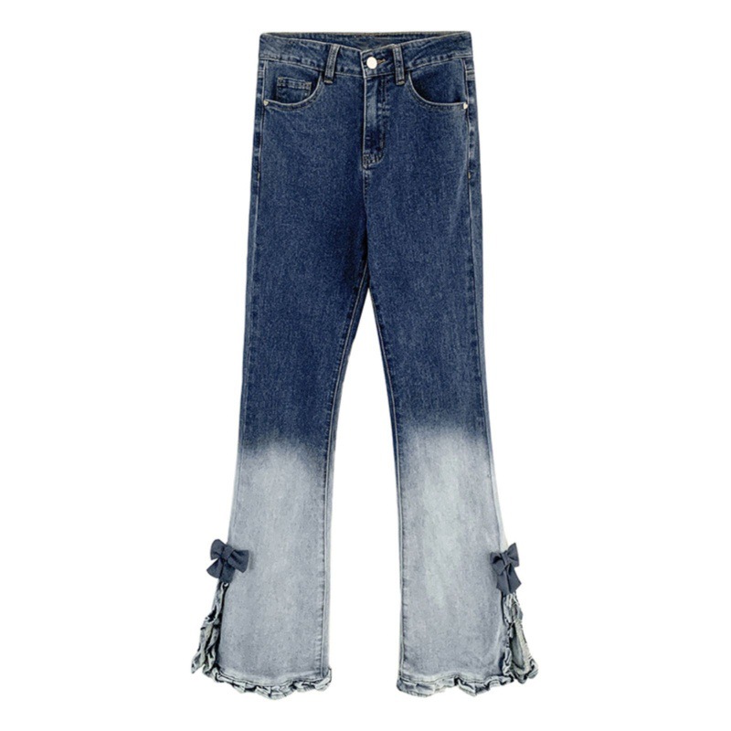Women's Summer American style Retro Slit Slightly Flared Gradient Jeans Blue - Shop at LoveMi