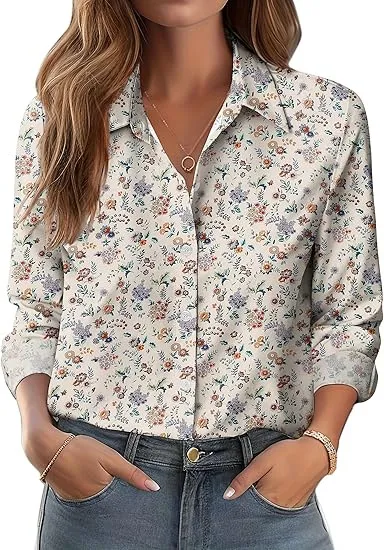 Women's European And American Versatile Printed Casual Lapel Long sleeve Shirt C11 - Shop at LoveMi