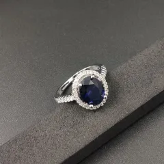 Luxury Zircon Round Ring Full Of Diamonds Ring Engagement Wedding First Ornament - Sapphire Blue - View 1