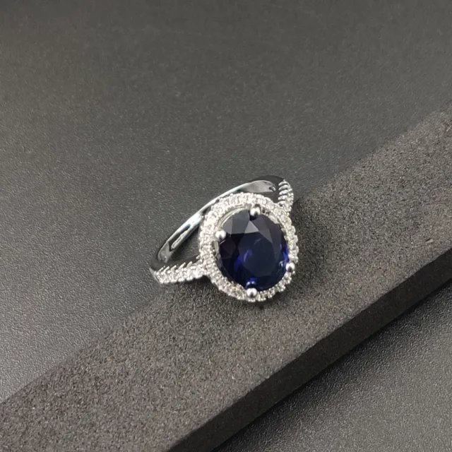 Luxury Zircon Round Ring Full Of Diamonds Ring Engagement Wedding First Ornament Sapphire Blue - Shop at LoveMi