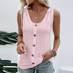 Women's Sexy Casual Solid Colour U-neck Vest Short Sleeve - Pink - View 1
