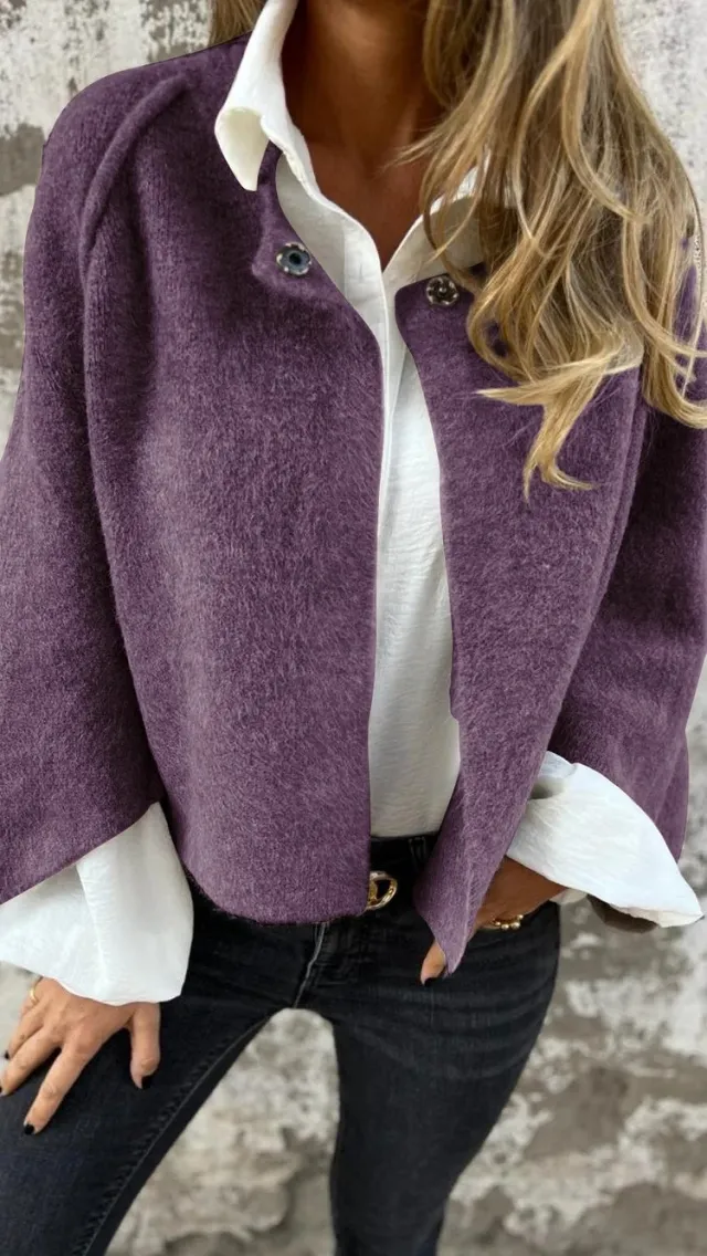 Women's Batwing Sleeve Cardigan Ins Fashion Cropped Jacket Tops Autumn And Winter Loose Short Cashmere Coat Purple - Shop at LoveMi