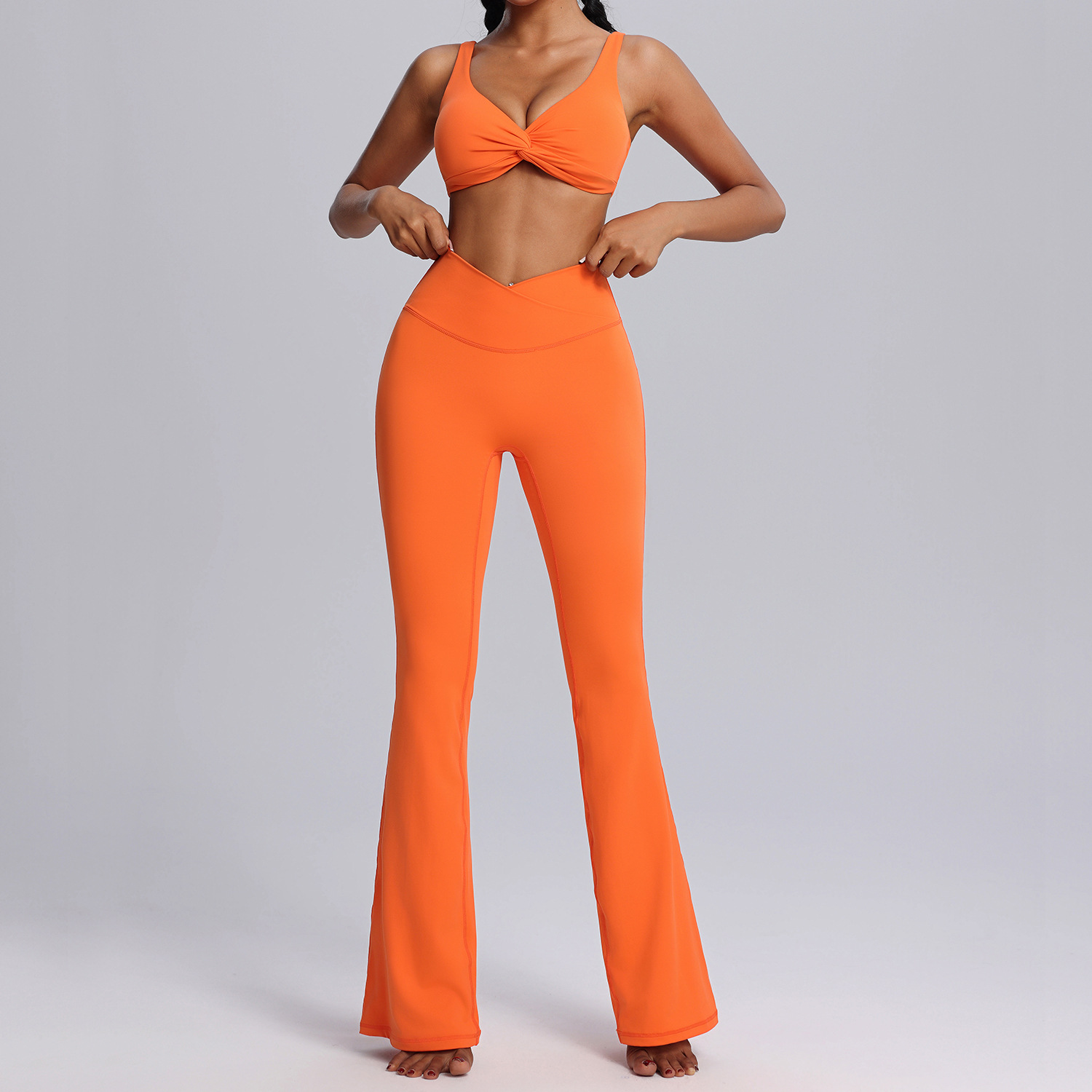 Nude Feel Tight Sportswear Two piece Suit Vibrant Orange Suit - Shop at LoveMi