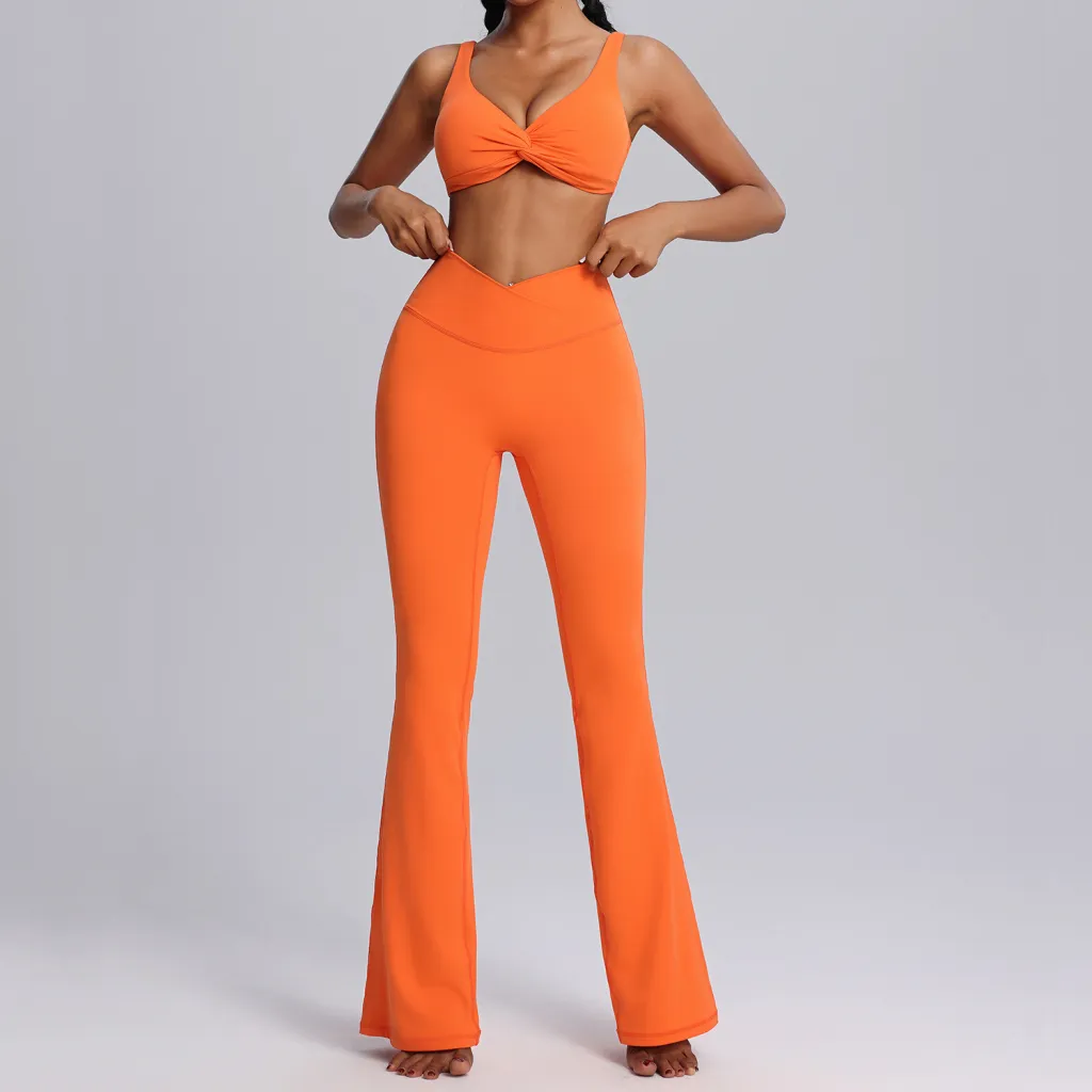 Nude Feel Tight Sportswear Two-piece Suit - Vibrant Orange Suit