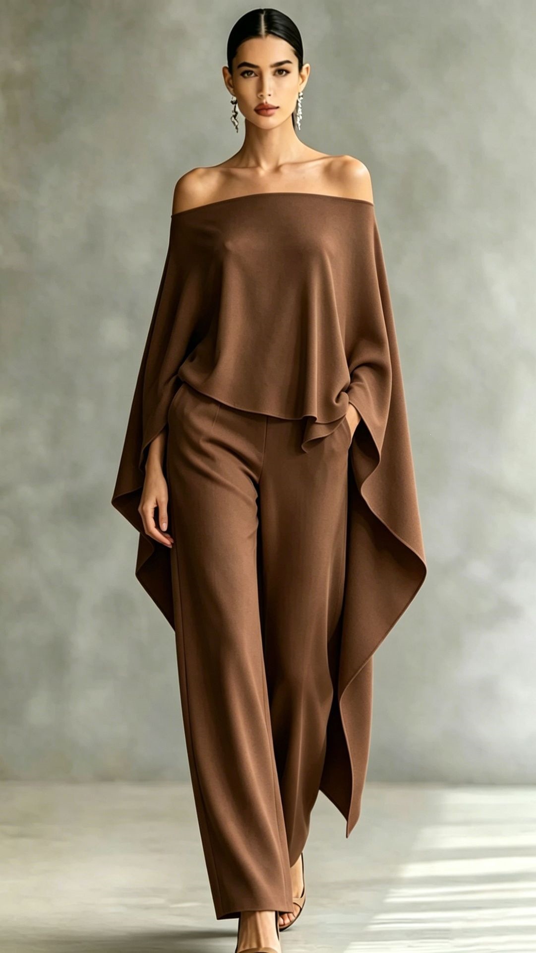 Autumn Fashion Off-Shoulder Wide-Leg Pants Set Womens Solid-Color Asymmetric Two-Piece Set 7