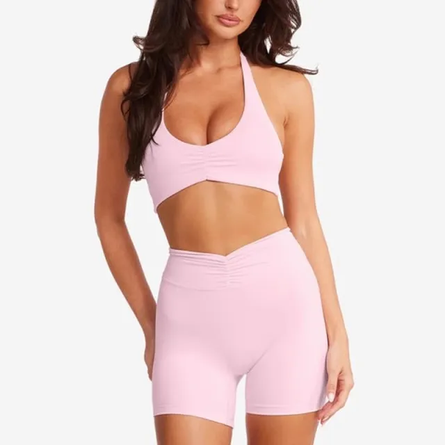 High Strength Nude Feel Yoga Push Up Bras Shockproof Halter Backless Beauty Back Exercise Underwear My378 Light Pink Blouse - Shop at LoveMi