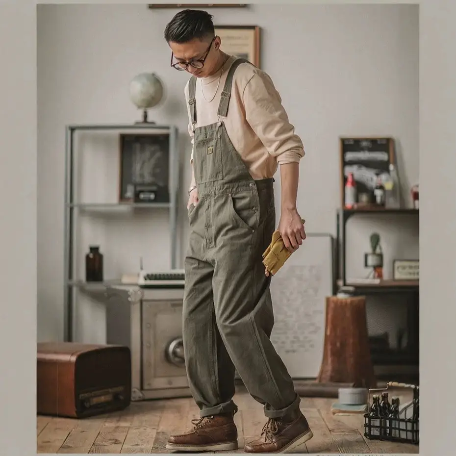 Mens Loose-fitting Overalls With Suspenders