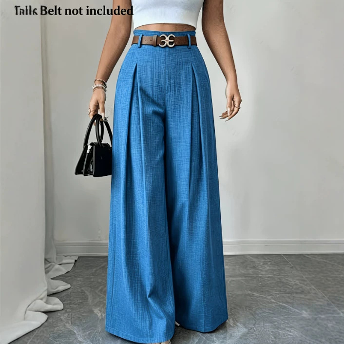 Women's High-Waisted Pleated Flared Pants With Ruffle Hem