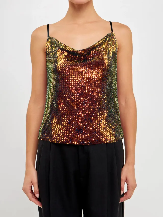 Fashion Women's Sequins Glitter Camisole Top Gold - Shop at LoveMi