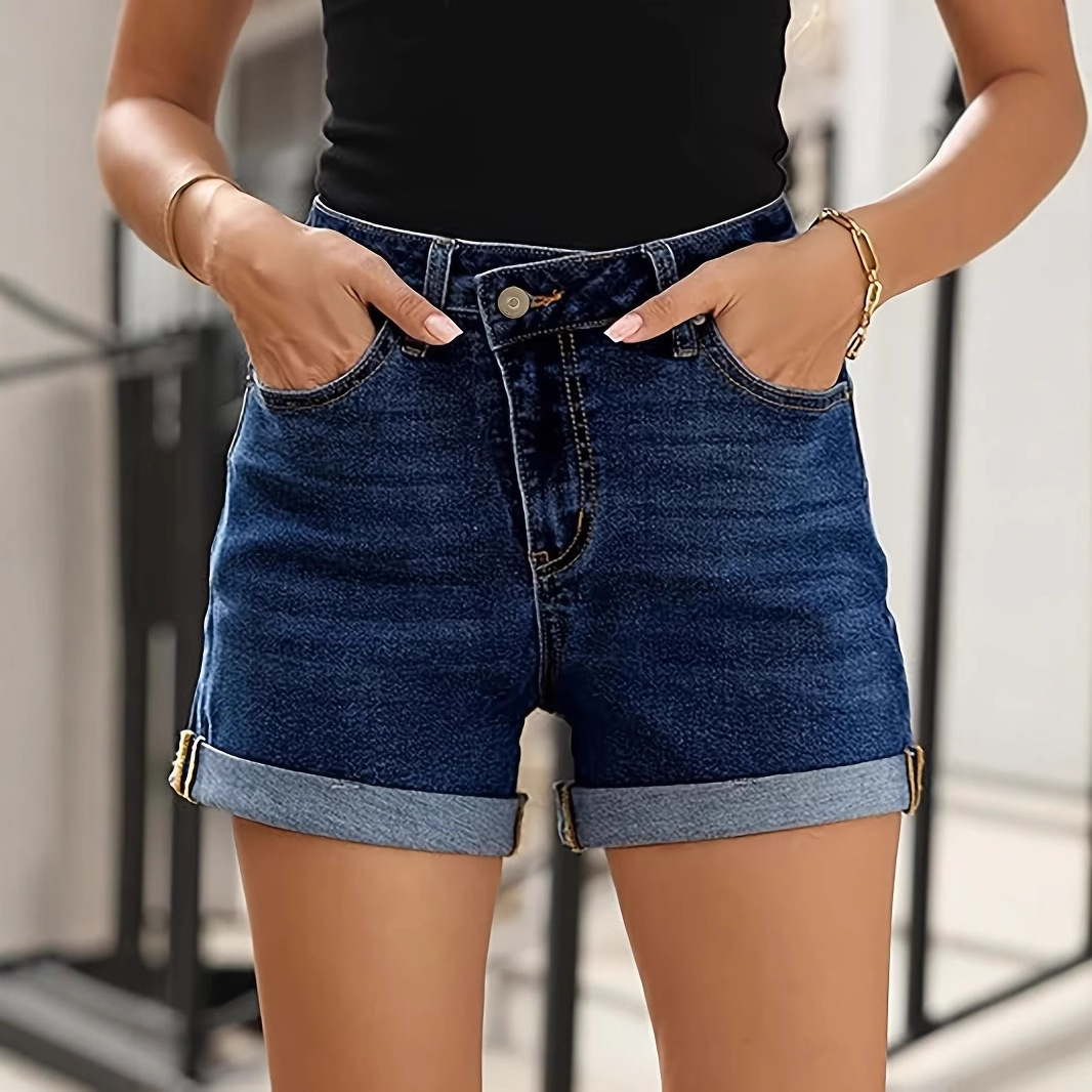 New Straight-fit Slimming Ripped And Frayed-edge Denim Shorts