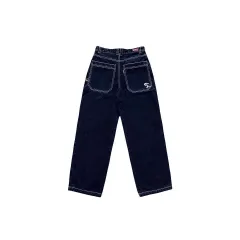 Retro Pocket Embroidered Versatile Loose Wide Leg High Street Casual Jeans - Over Dark Blue - View 1