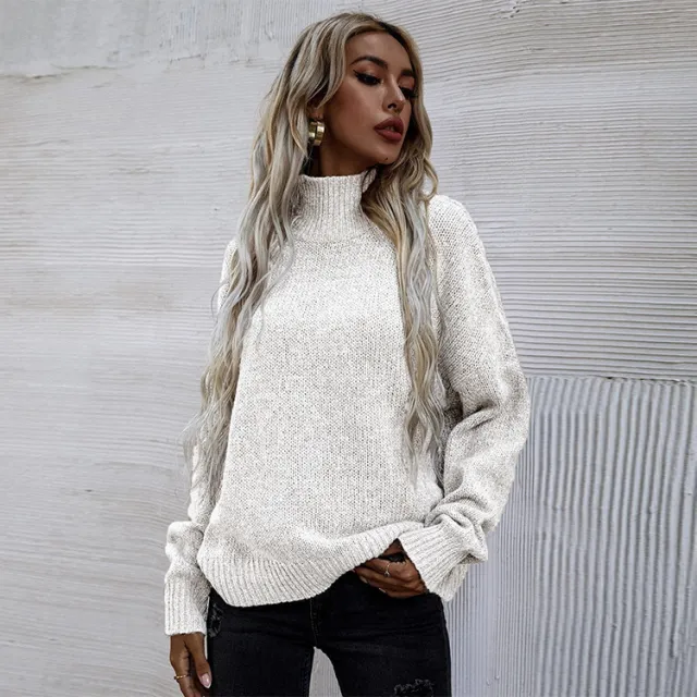 Loose Round Neck Pullover Cable knit Sweater Women's Clothing White - Shop at LoveMi