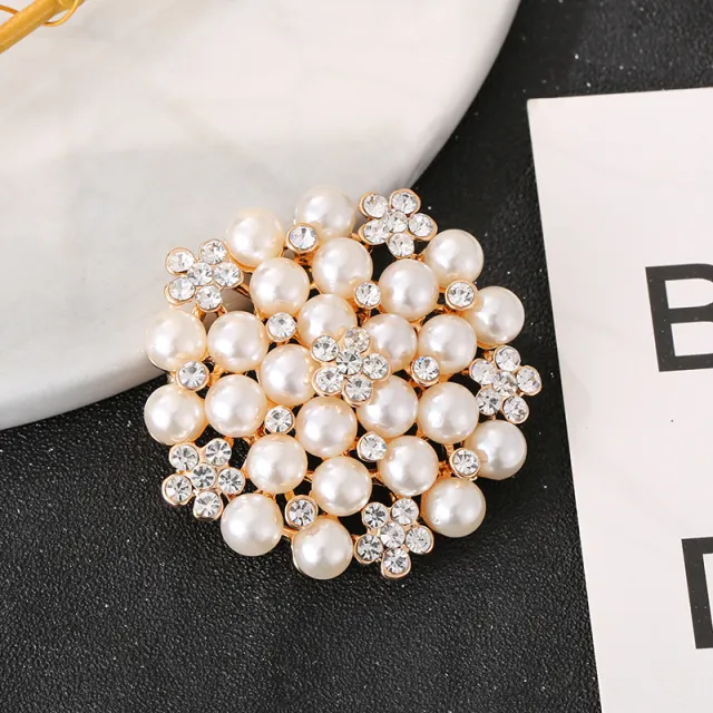 Fashion Pearl Diamond Brooch Clothing Accessories Gold - Shop at LoveMi