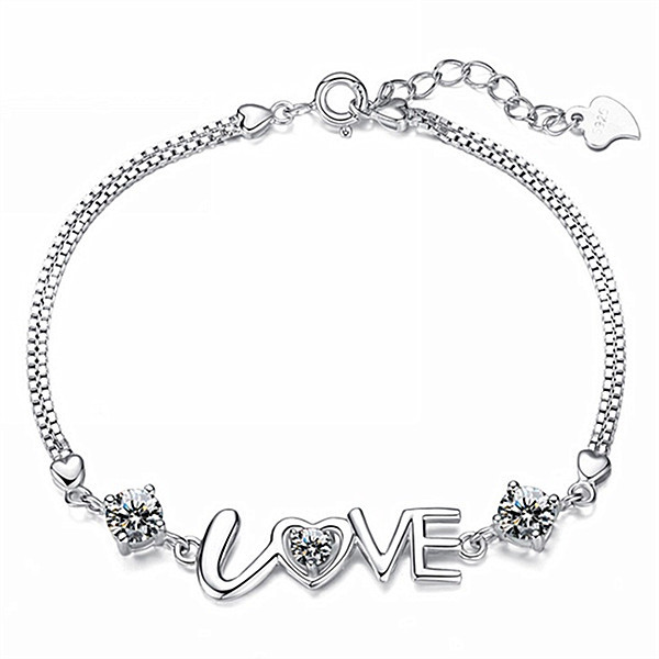 Title 2, Womens Love Double Diamond Heart To Heart Brac...