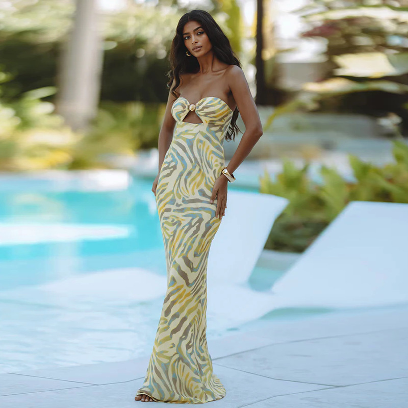 Off the shoulder Beach Vacation Slim Dress Yellow - Shop at LoveMi