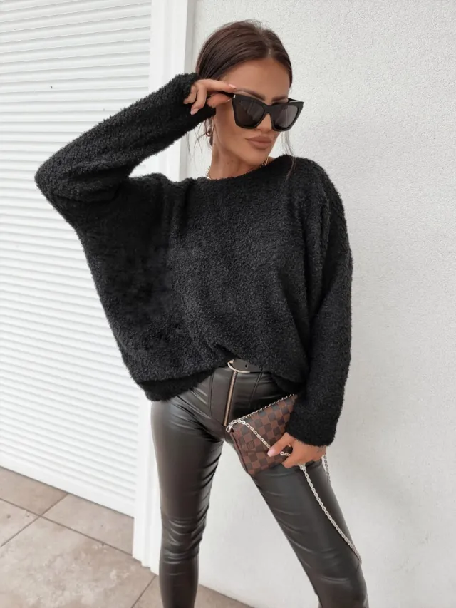 Women's Loose Long sleeved Off shoulder Sweater Black - Shop at LoveMi