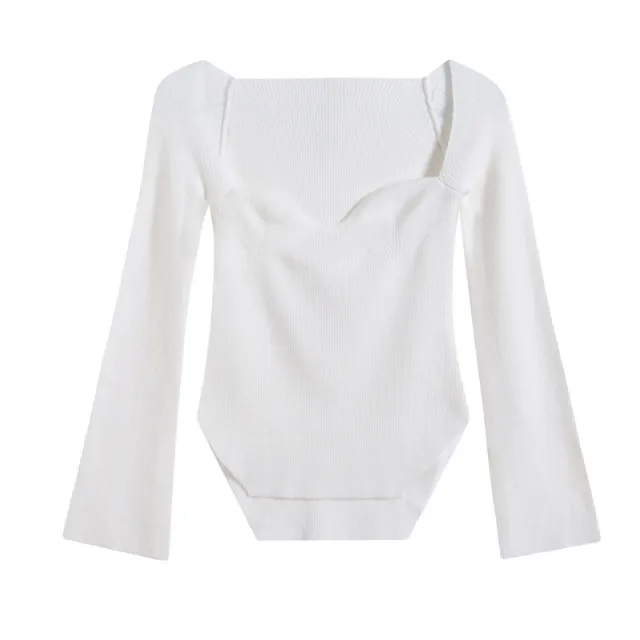 Stretchy Off shoulder Base Layer Knit Sweater Women's Top White - Shop at LoveMi