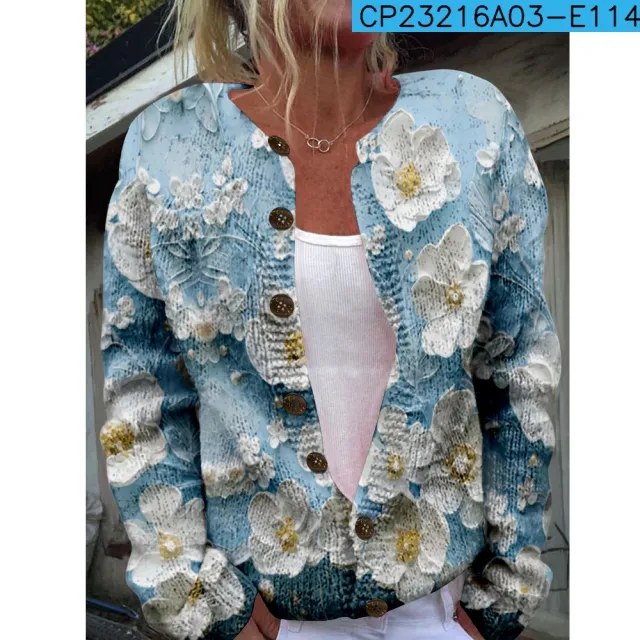 New Women's Autumn And Winter Style Loose 3D Printed Knitted Cardigan Sweater 3 Style 4Xl - Shop at LoveMi