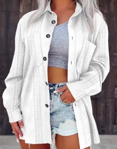 Autumn And Winter Simplicity Fashion Polo Collar Solid Colour Buttons Knitting Patterns Coat For Women - White - View 1