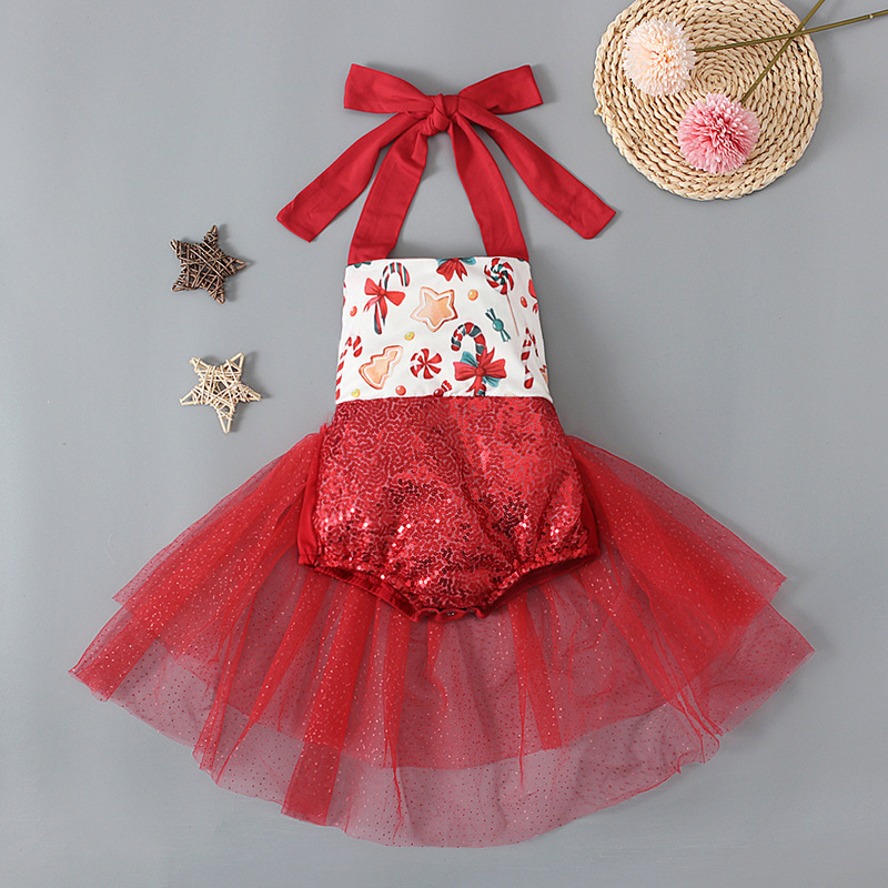 Summer Christmas Sleeveless Halter Sequin Gauze Jumpsuit