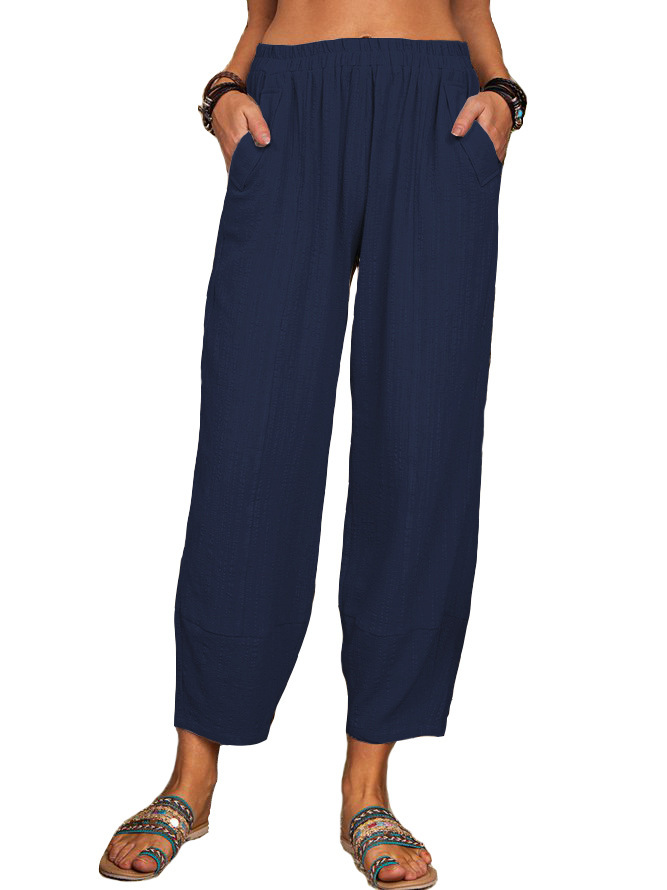 Women's Solid Color Loose Cotton And Linen Casual Pants Home