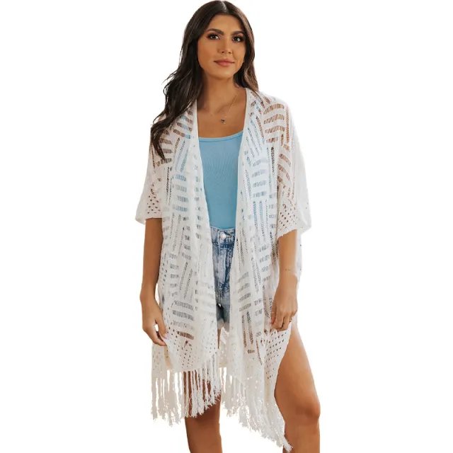 Women's Top Mid length Blouse Tassel White - Shop at LoveMi