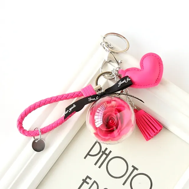 Woven Leather String Love Tassel Flower Keychain Rose Red - Shop at LoveMi