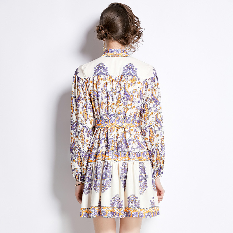 Printed Lantern-Sleeve Short Dress, picture 4 of 5