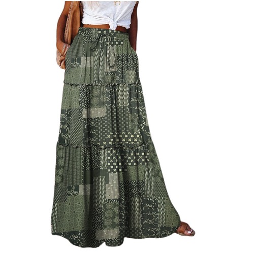 Bohemian-style Loose Casual Printed High-waisted Skirt