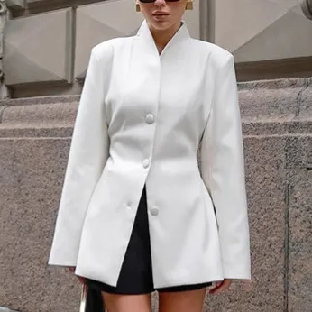 White Simple Waist Fitted Slim Fit Small Business Suit White - Shop at LoveMi