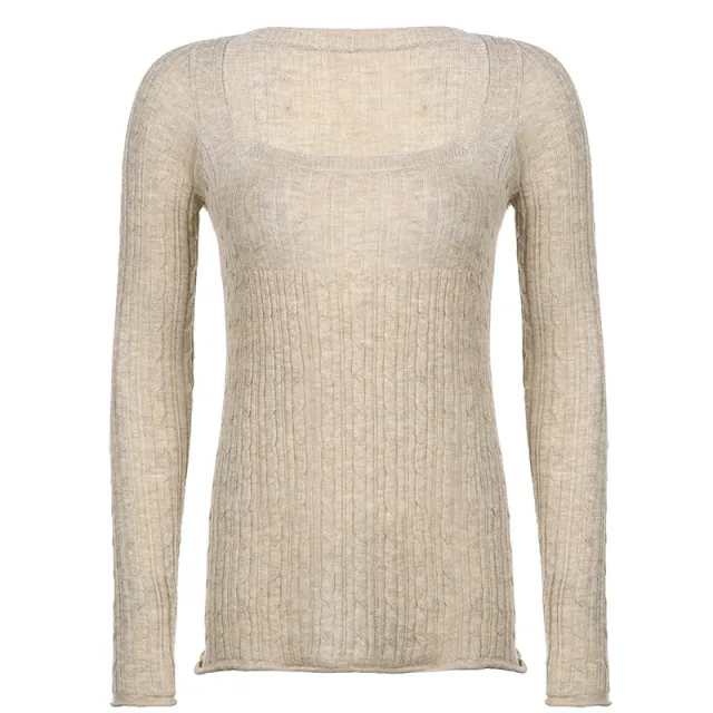 Retro Low Collar Square Collar Twisted Khaki Sweater Khaki - Shop at LoveMi