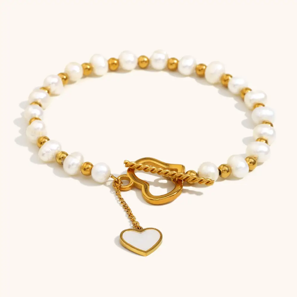 European And American Pearls Heart Buckle Bracelet