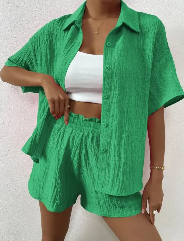 Fashion Casual Short Sleeve Suit Green - Shop at LoveMi