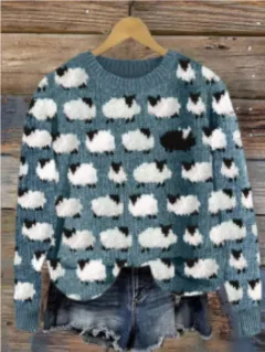 European And American Autumn Women's 3D Sweater Coat - Blue - View 1