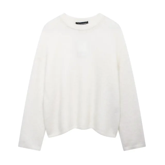 Women's Street Fashion Solid Color Round Neck Large Profile Sweater Beige - Shop at LoveMi