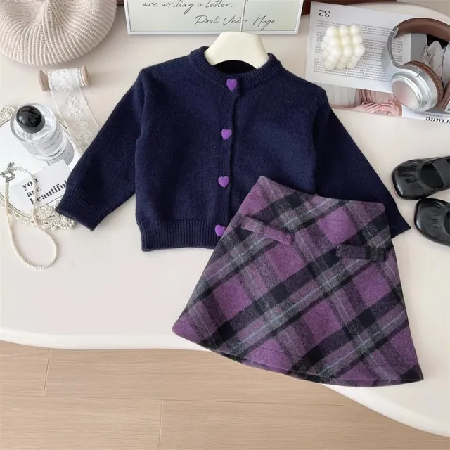 Autumn New Fashion Button Sweater Tartan Skirt Two piece Suit Suit - Shop at LoveMi