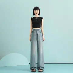 Lyocell Jeans Design Sense Lyocell Nostalgic Yellow High Waist Wide Leg Pants - Nostalgic Yellow Lengthened - View 1