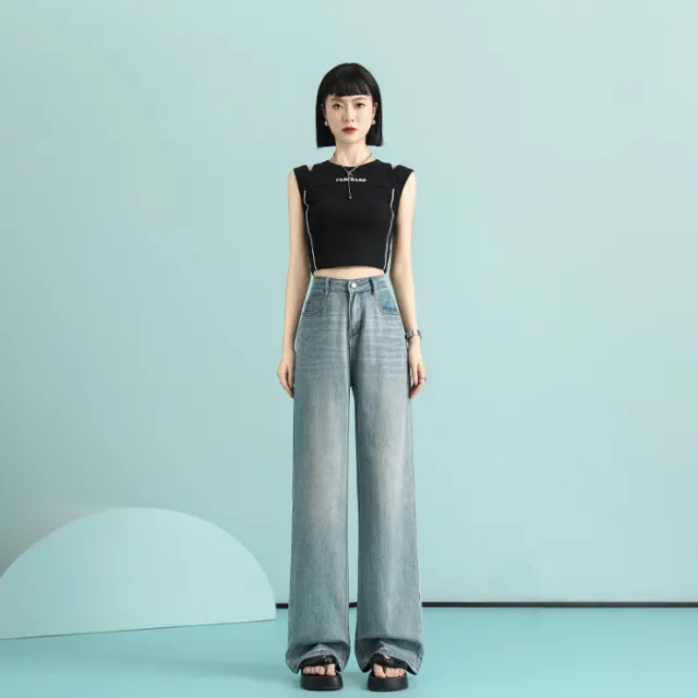 Lyocell Jeans Design Sense Lyocell Nostalgic Yellow High Waist Wide Leg Pants Nostalgic Yellow Lengthened - Shop at LoveMi