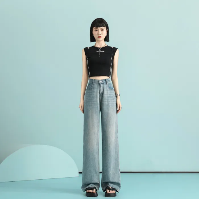 Lyocell Jeans Design Sense Lyocell Nostalgic Yellow High Waist Wide Leg Pants - Nostalgic Yellow Lengthened