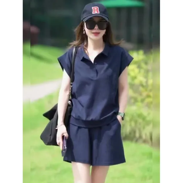 T shirt And Athletic Shorts Slimming Two piece Set Blue - Shop at LoveMi