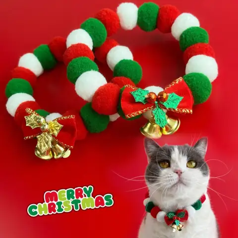 Christmas Cute Dog Cat Plush Ball Necklace Soft Elasticity