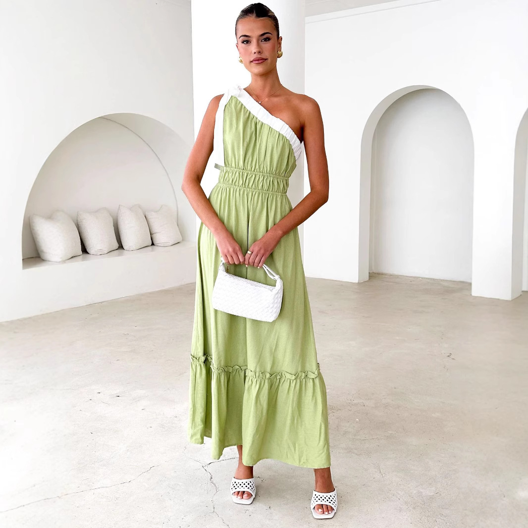 Women's Fashion Casual Pure Color Tied Dress