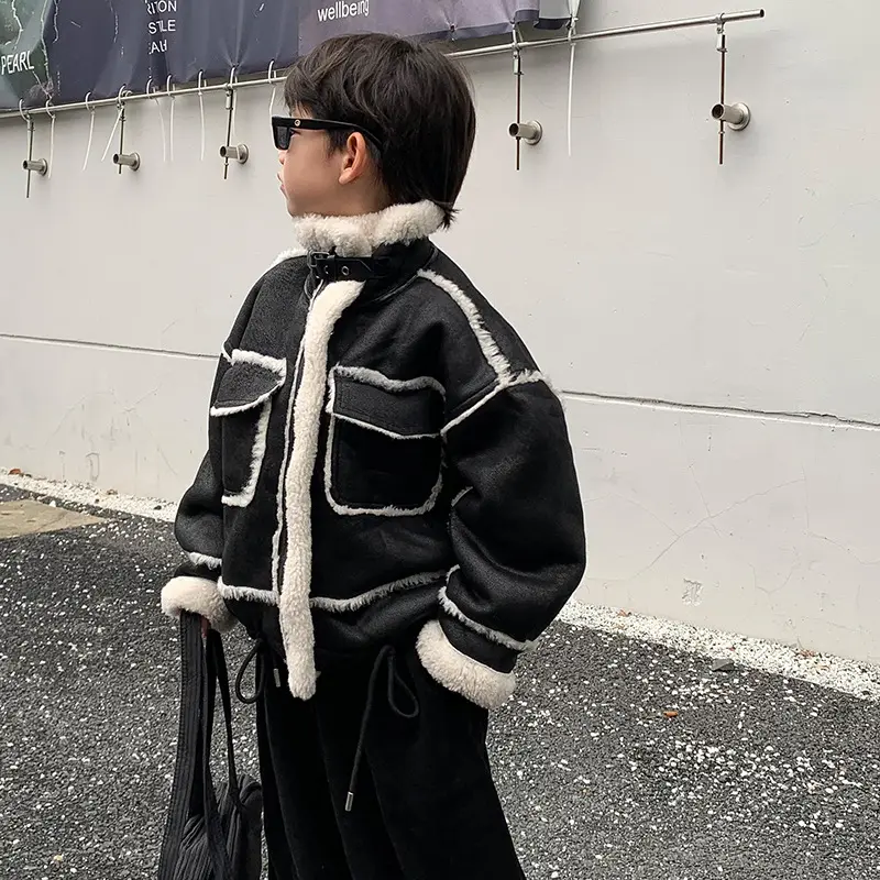 Boy's Leather Jacket Fleece Padded Coat Autumn