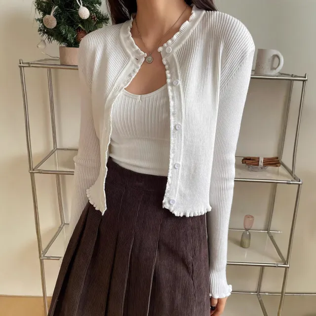 Solid Color Stringy Selvedge Sweater Coat For Women White - Shop at LoveMi
