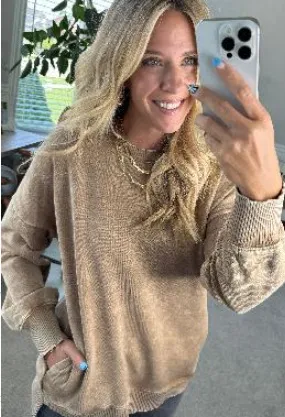 Women's Autumn And Winter Loose Cotton Washed Sweater Camel - Shop at LoveMi