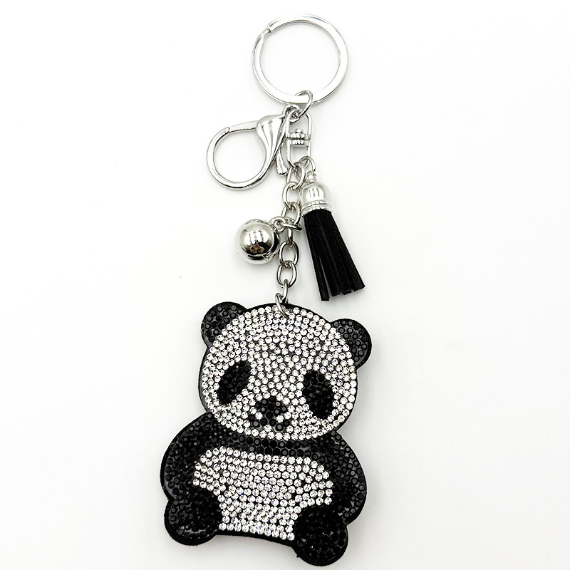 Diamond-Encrusted Panda Keychain With Tassel Metal Pendant